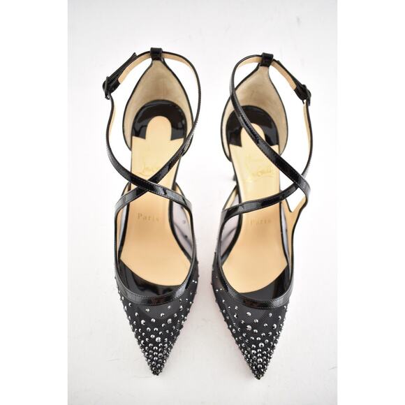 Christian Louboutin Twistissima Strass 85 Black Patent Mesh Strap Heel Pump 36.5 - Picture 6 of 9